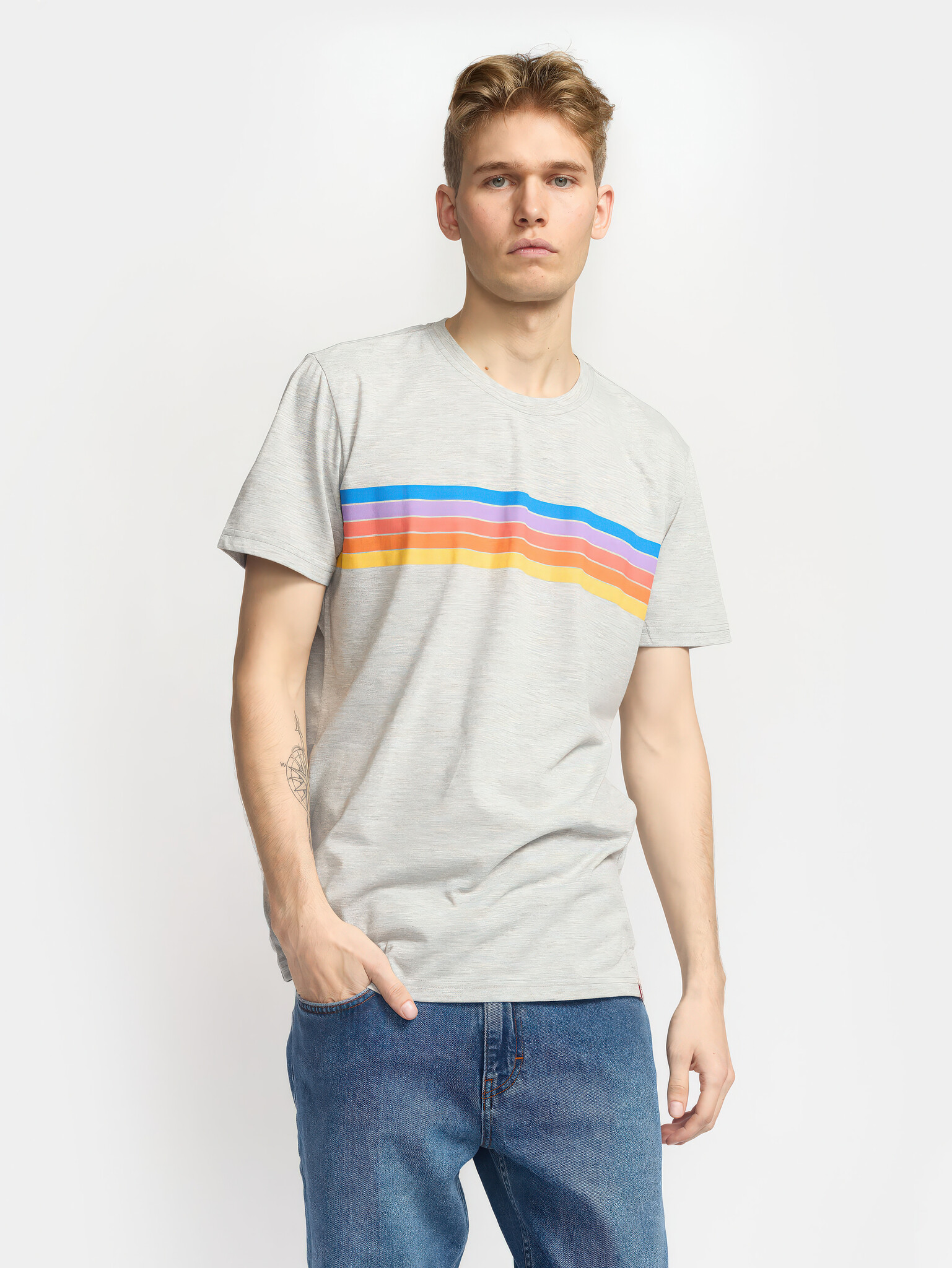 ♣ Grey Mel Painting Stripes Tee-1