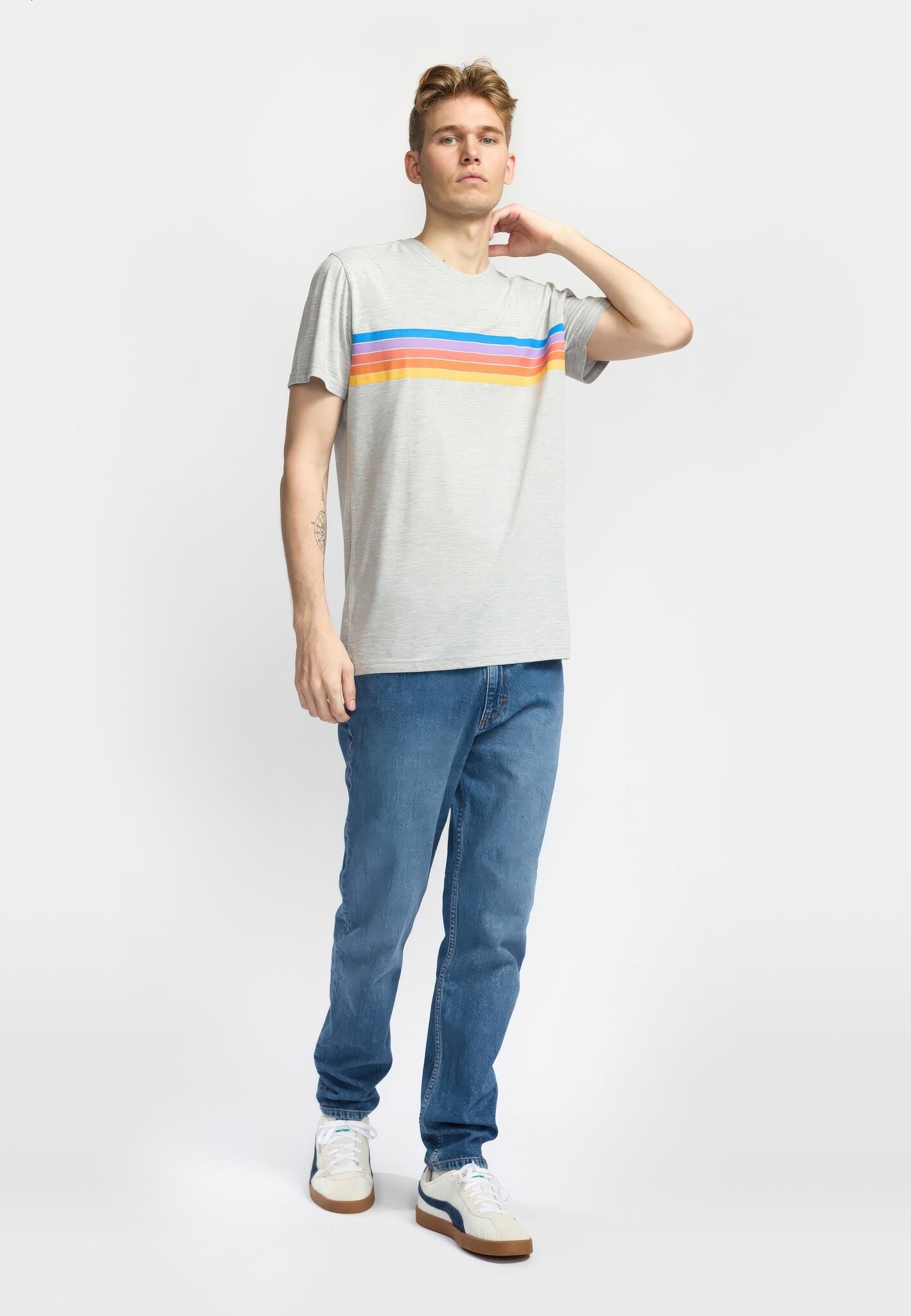 ♣ Grey Mel Painting Stripes Tee-3