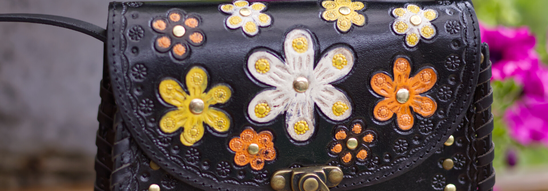 Janis Black Flower Leather Bag