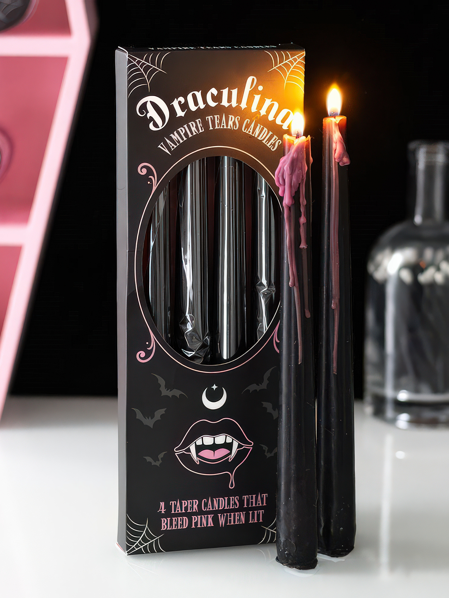 Set of 4 Pink Vampire Tears Taper Candles-1