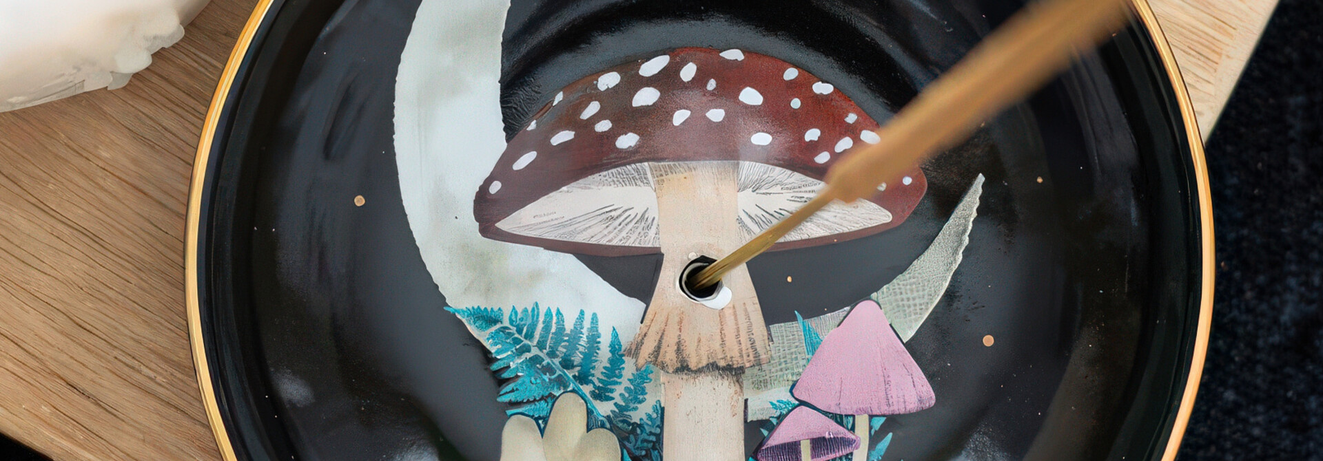 Forest Mushroom Moon Ceramic Incense Stick Holder