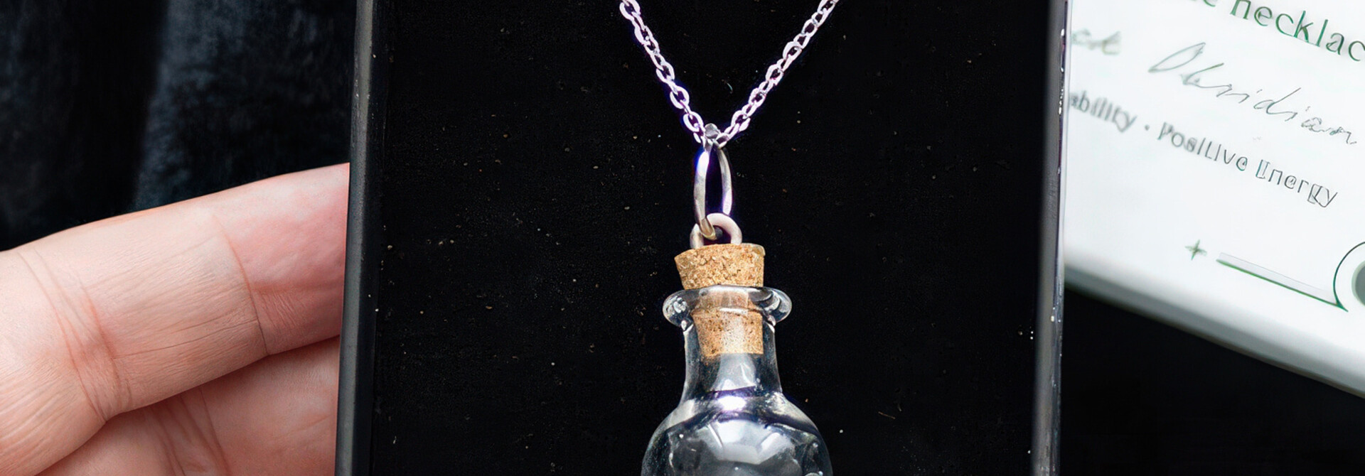 Protection Potion Black Obsidian Crystal Chip Necklace