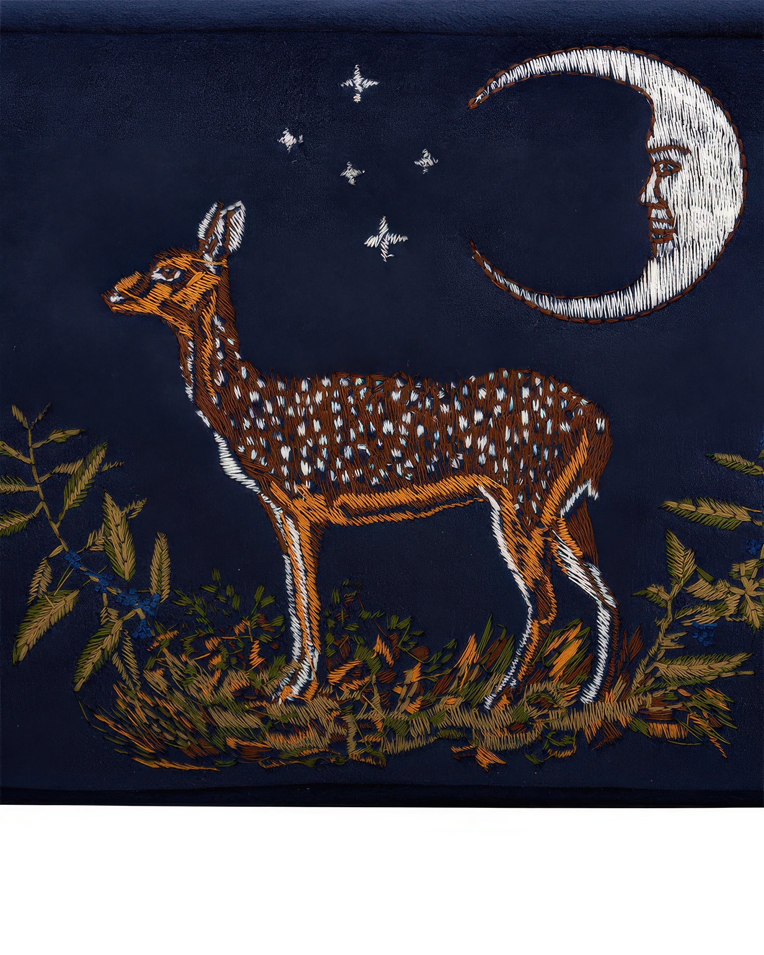Deer and Moon Embroidered Makeup Pouch-2