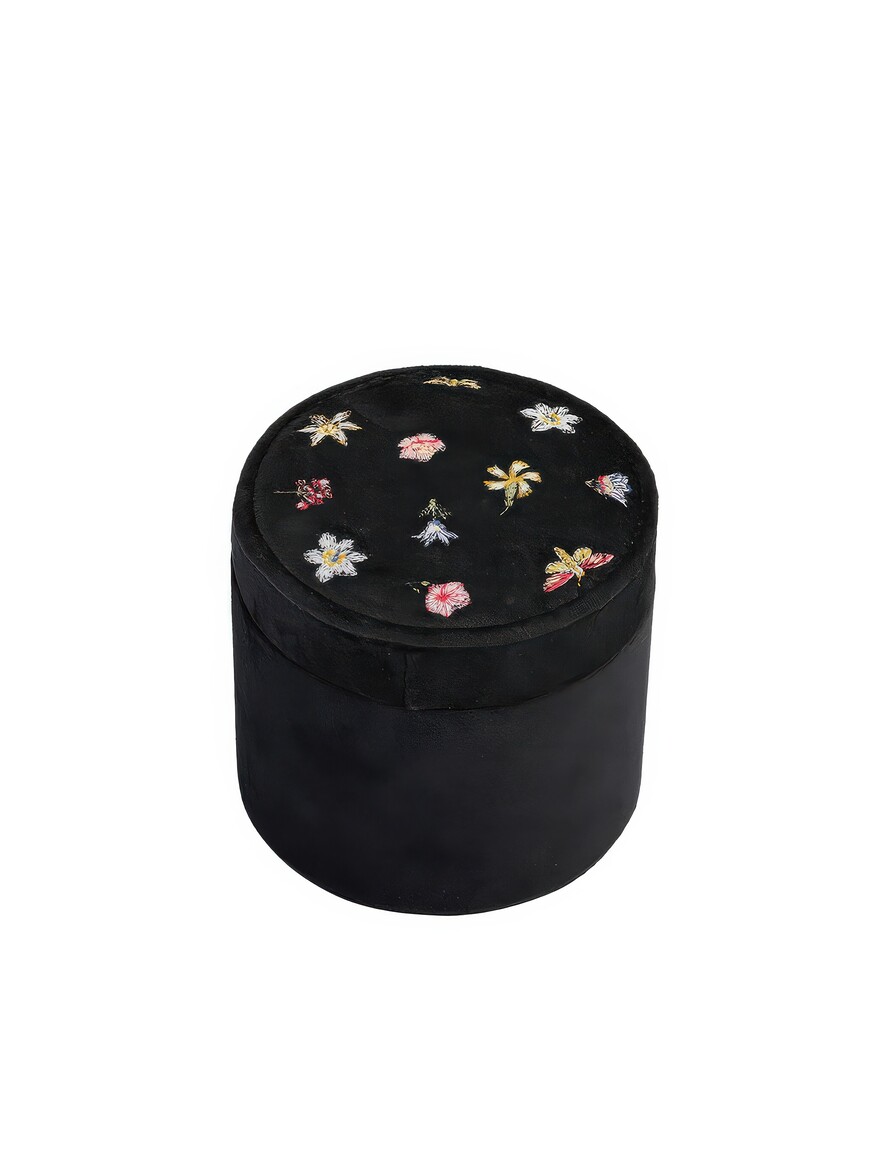 Floral Ditsy Embroidered Black Velvet Jewelry Box