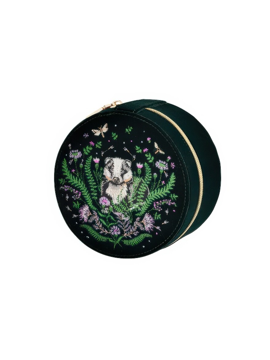 Nocturnal Garden Badger Embroidered Jewelry Box