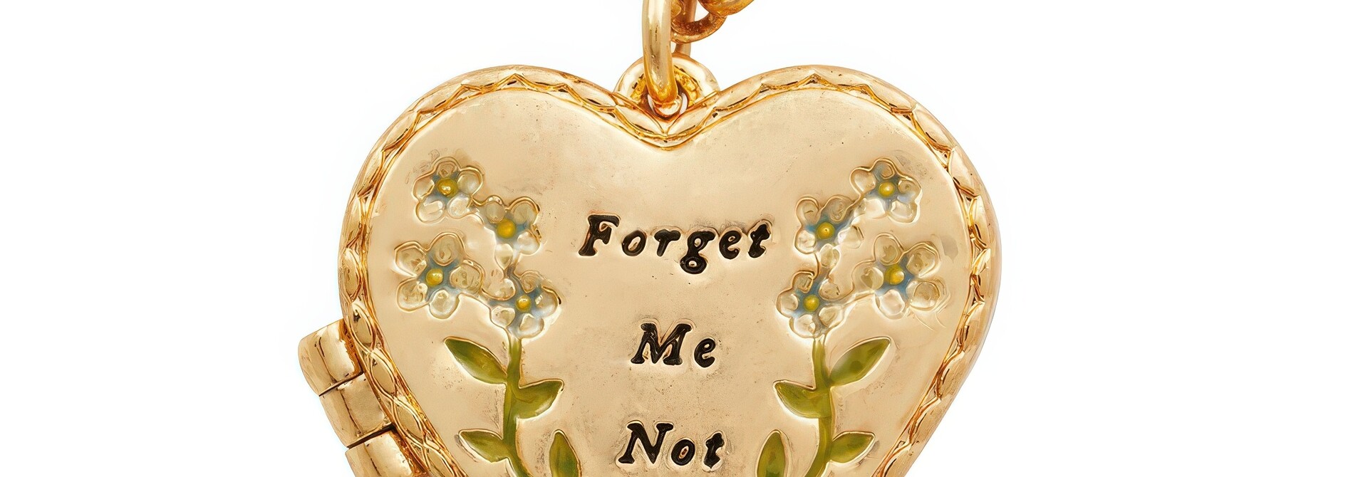 Gold Forget Me Not Heart Locket Necklace