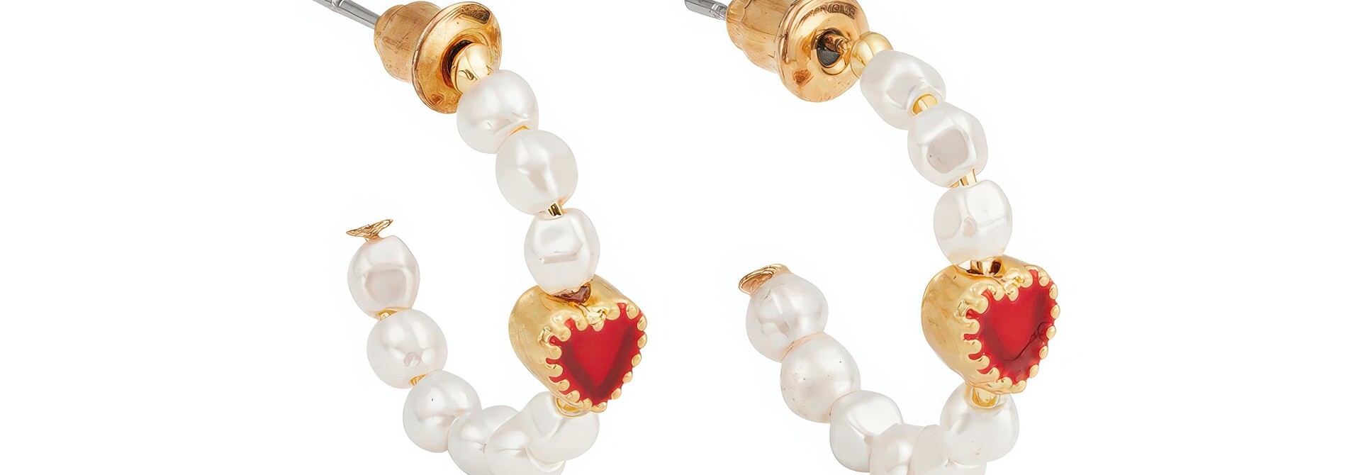 Gold Love Heart Pearl Hoop Earrings