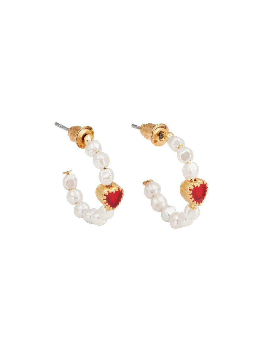 Gold Love Heart Pearl Hoop Earrings