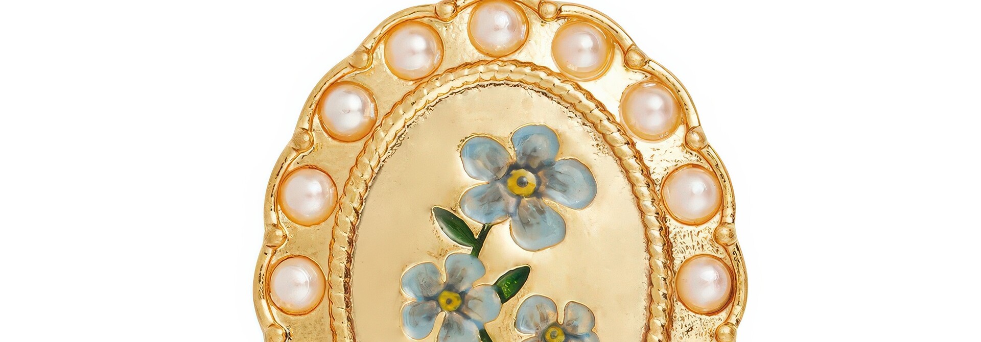Gold Forget Me Not Pearl Cameo Necklace