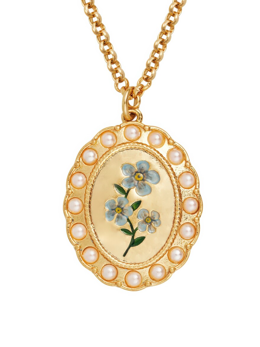 Gold Forget Me Not Pearl Cameo Necklace