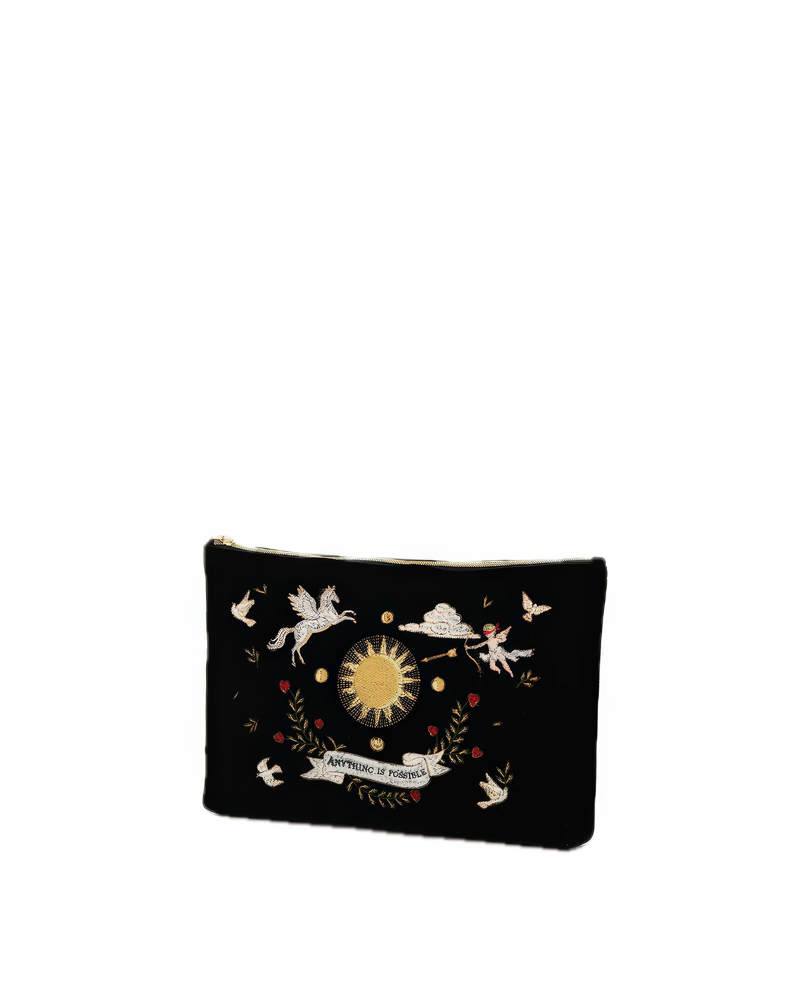 Black Celestial Velvet Embroidered Pouch-5