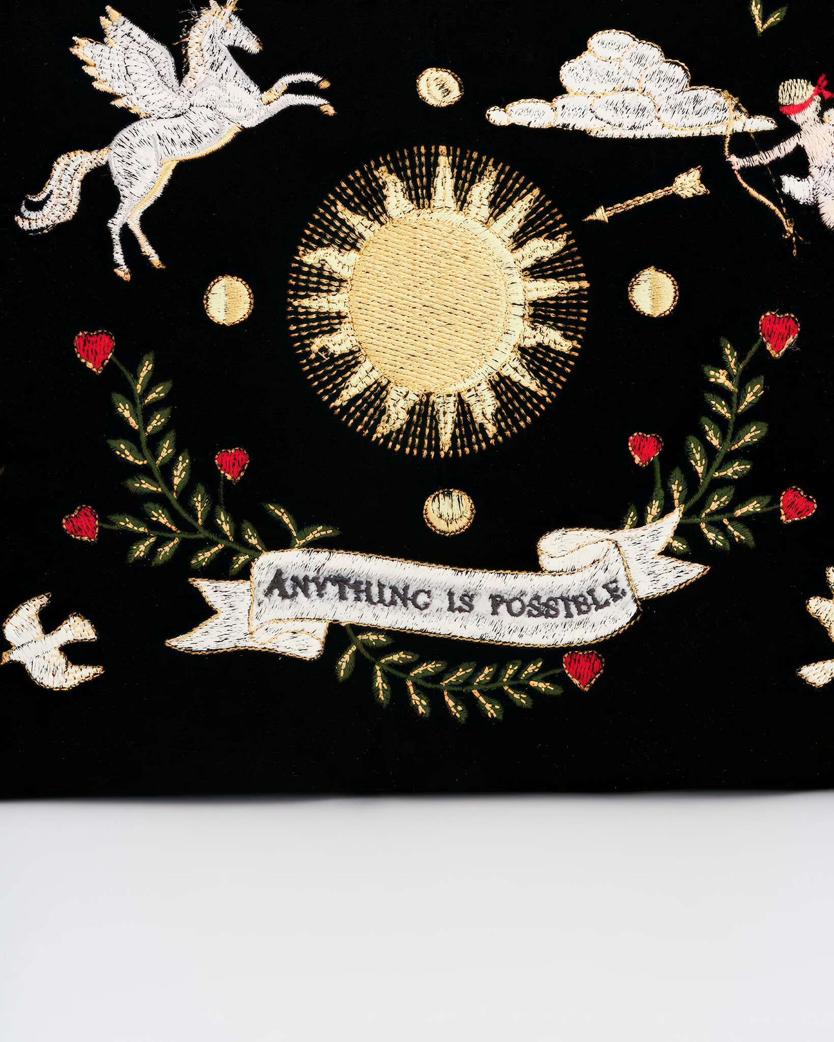 Black Celestial Velvet Embroidered Pouch-3