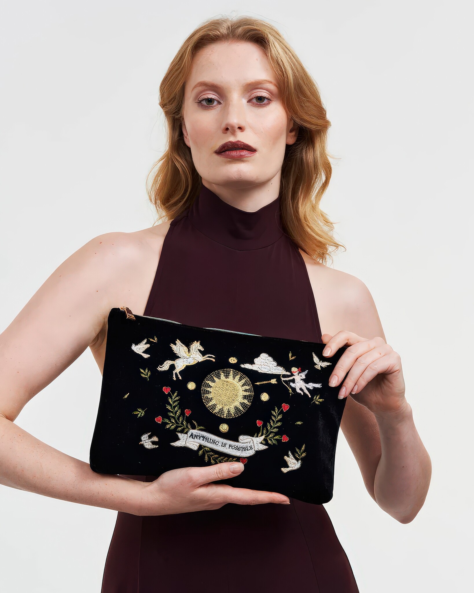 Black Celestial Velvet Embroidered Pouch-2