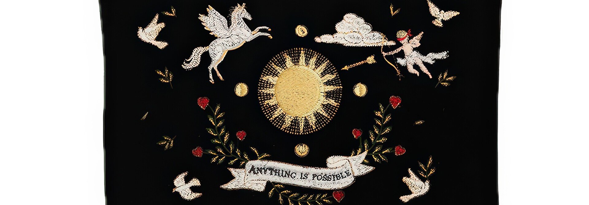 Black Celestial Velvet Embroidered Pouch