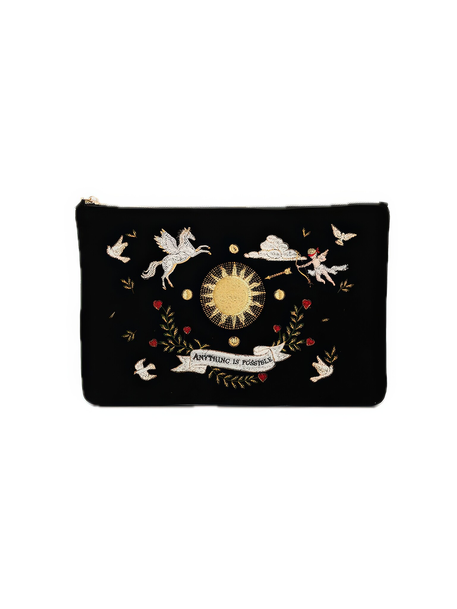 Black Celestial Velvet Embroidered Pouch-1
