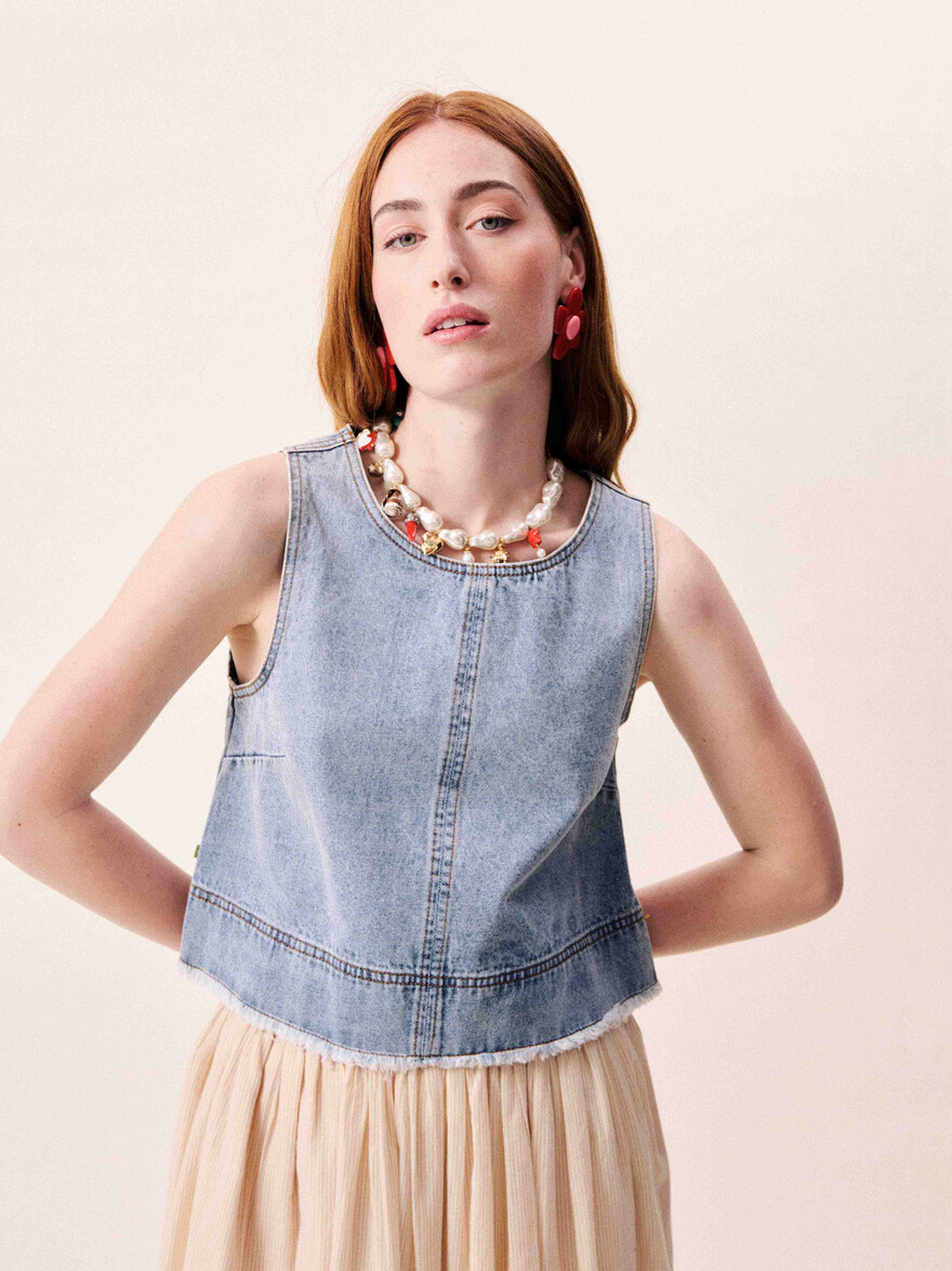 Aqualina Denim Stitch Top