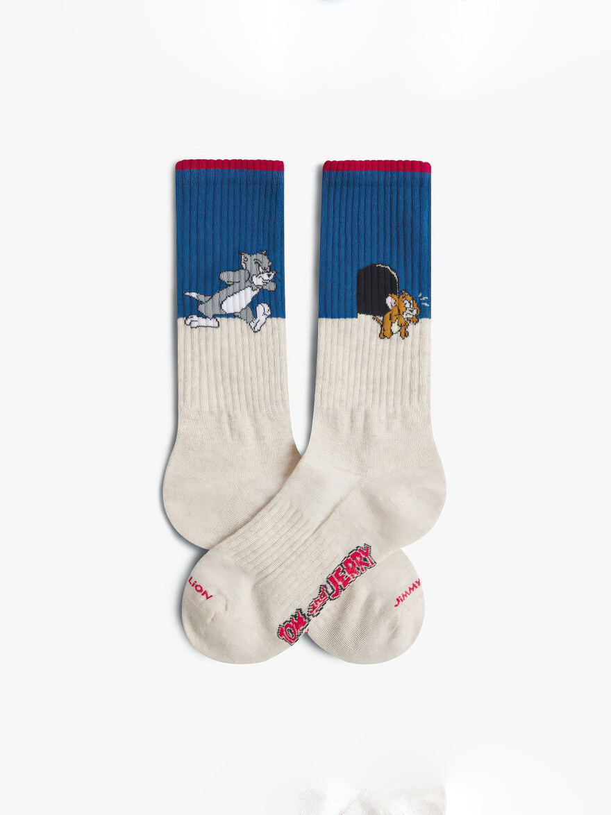 ♣ Athletic Beige Tom and Jerry Mouse Door Socks