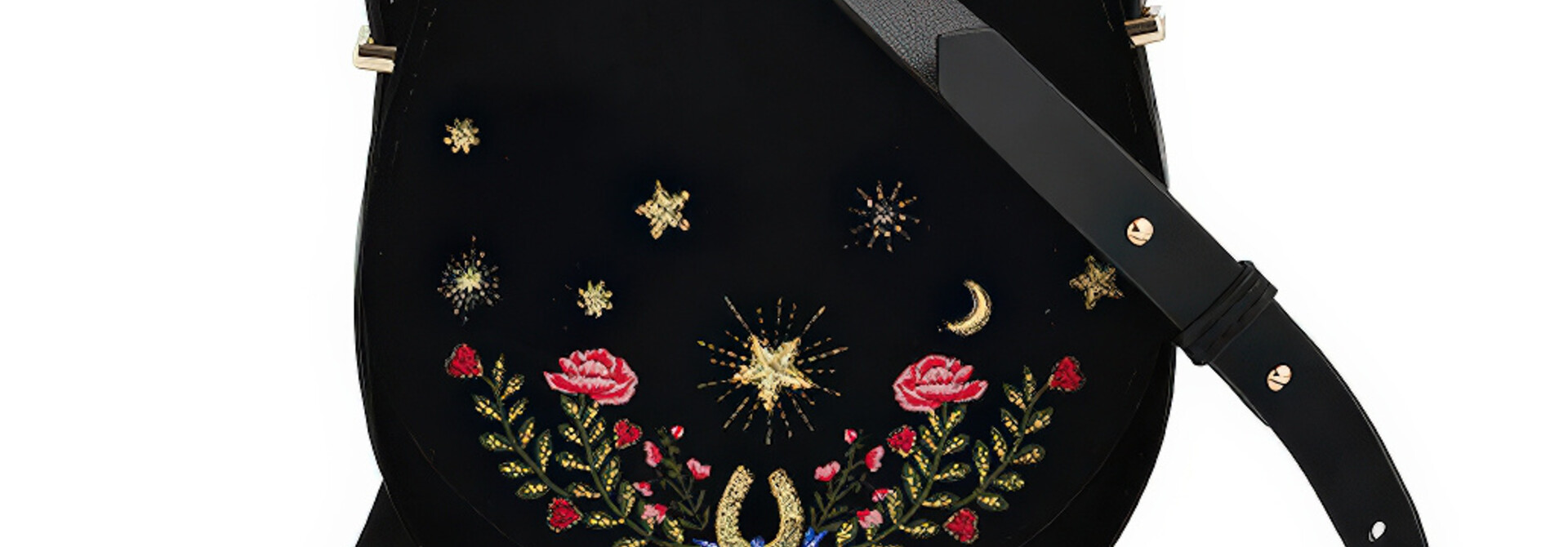 Black Dove & Floral Star Velvet Embroidered Saddle Bag