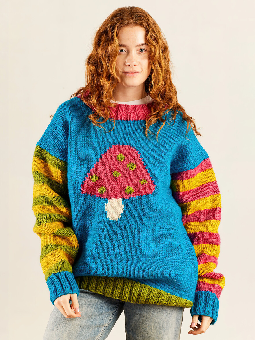 ♣ Mushroom Stripe Hand Knitted Jumper