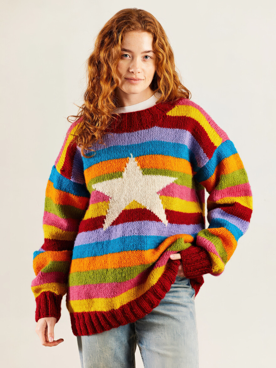 ♣ Star Rainbow Stripe Hand Knitted Jumper