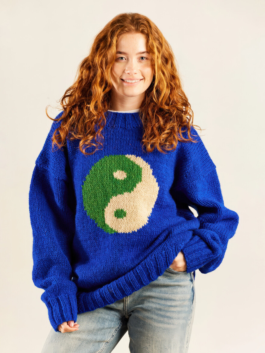 ♣ Yin Yang Blue Hand Knitted Jumper