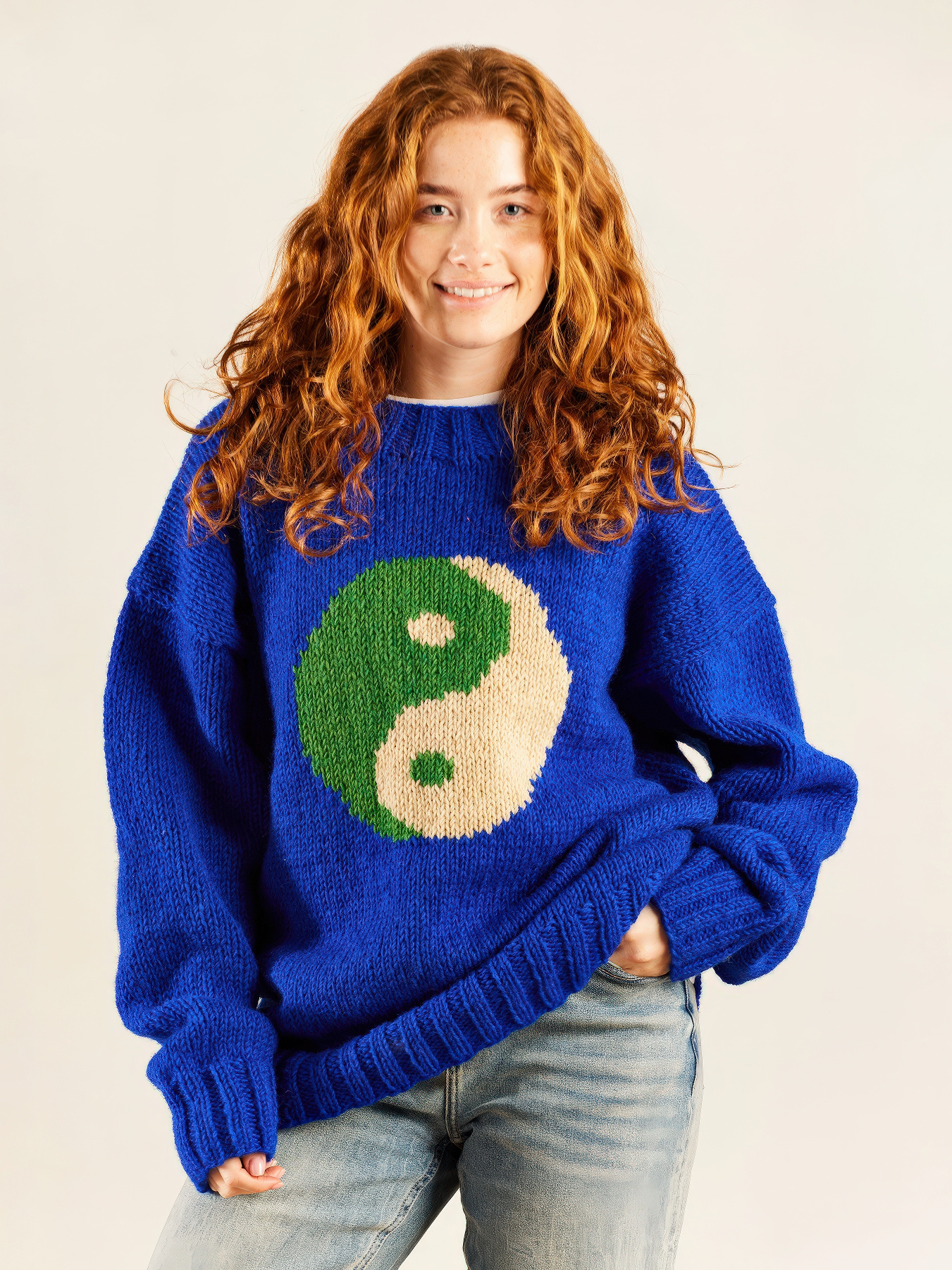 ♣ Yin Yang Blue Hand Knitted Jumper-1