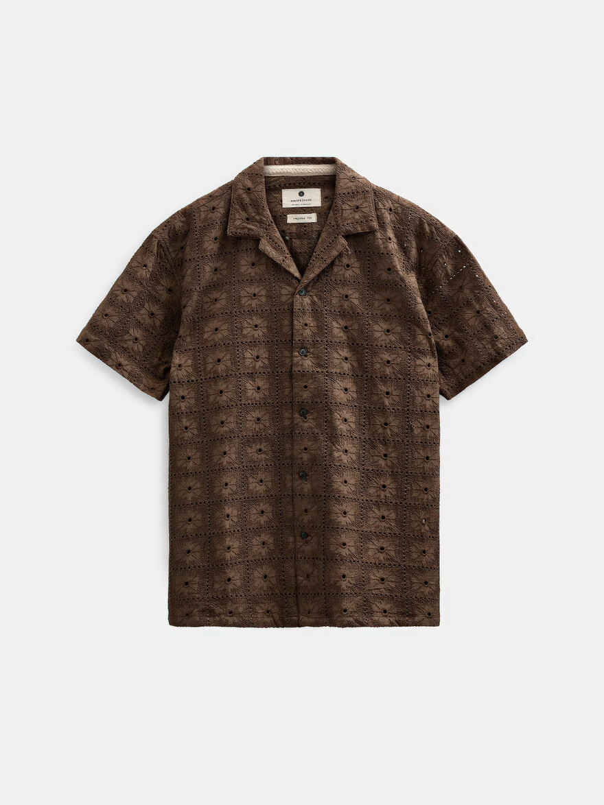 Akleander Tan Trellis Lace Shirt