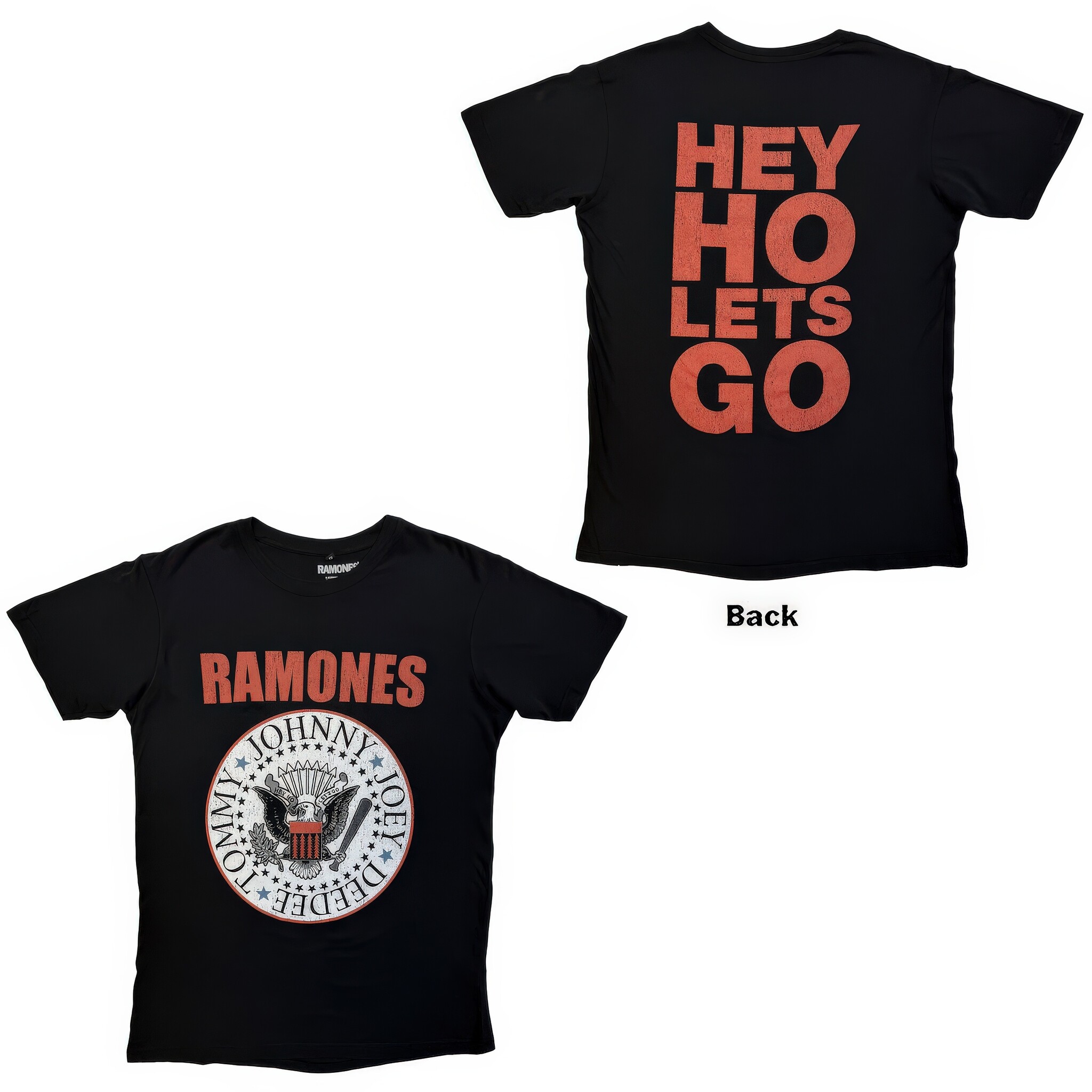 Ramones - Hey Ho Red Block Text Black Tee-3
