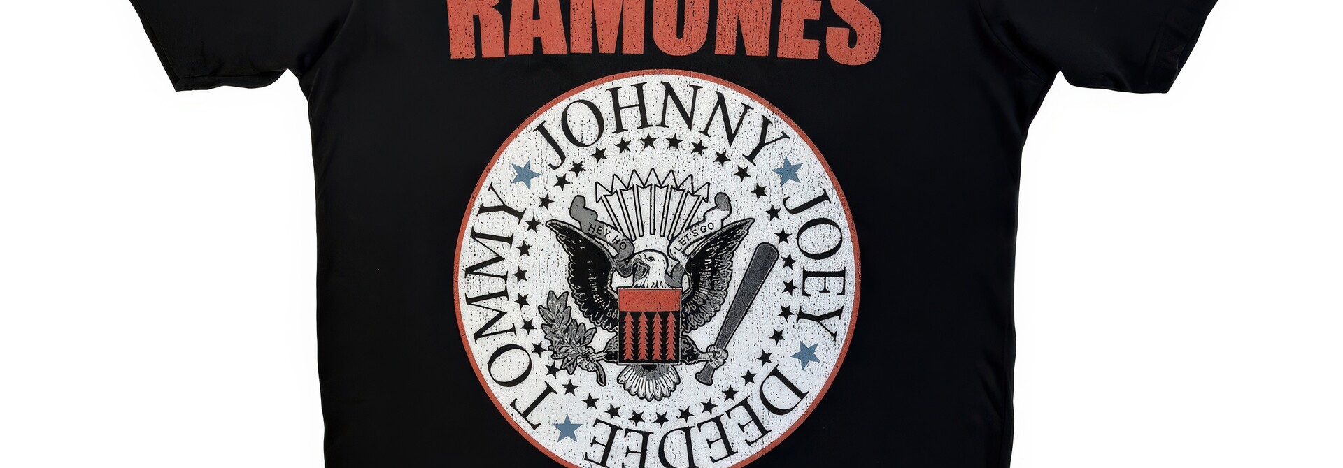 Ramones - Hey Ho Red Block Text Black Tee