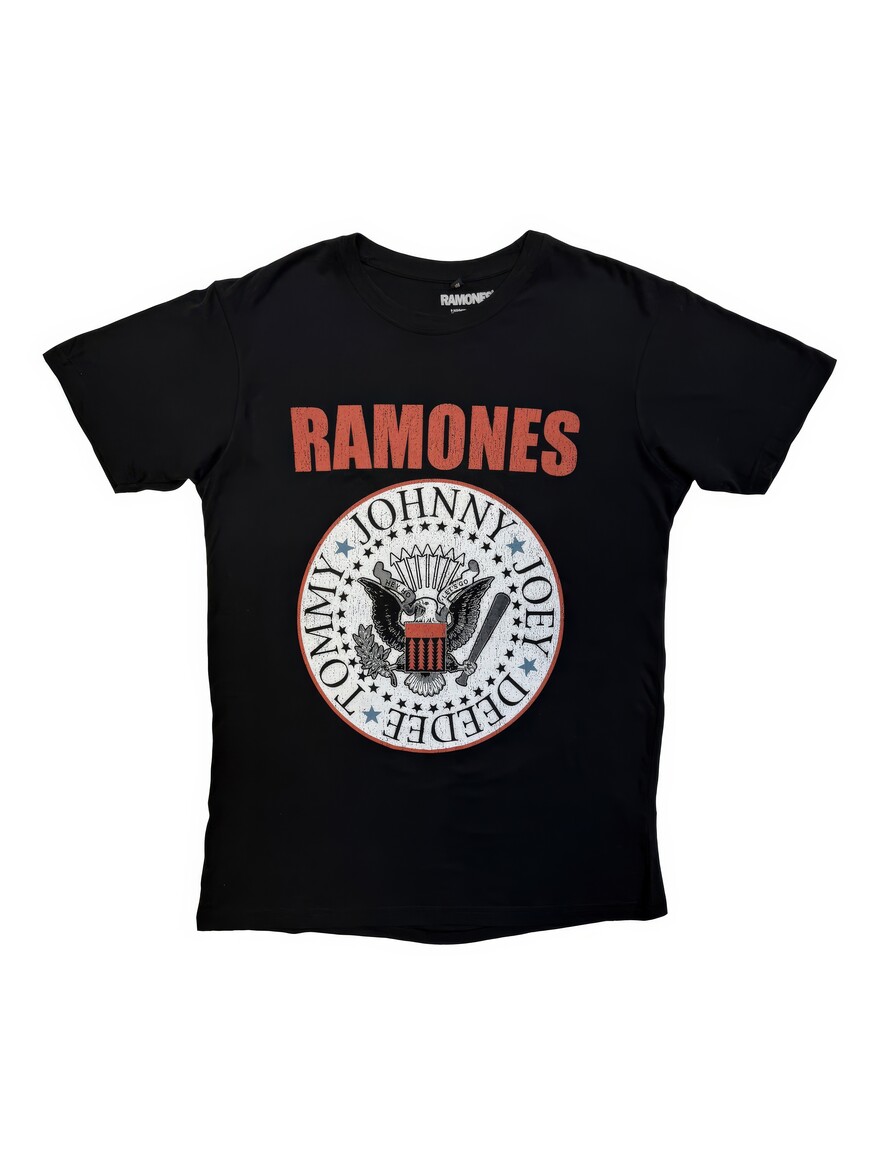 Ramones - Hey Ho Red Block Text Black Tee