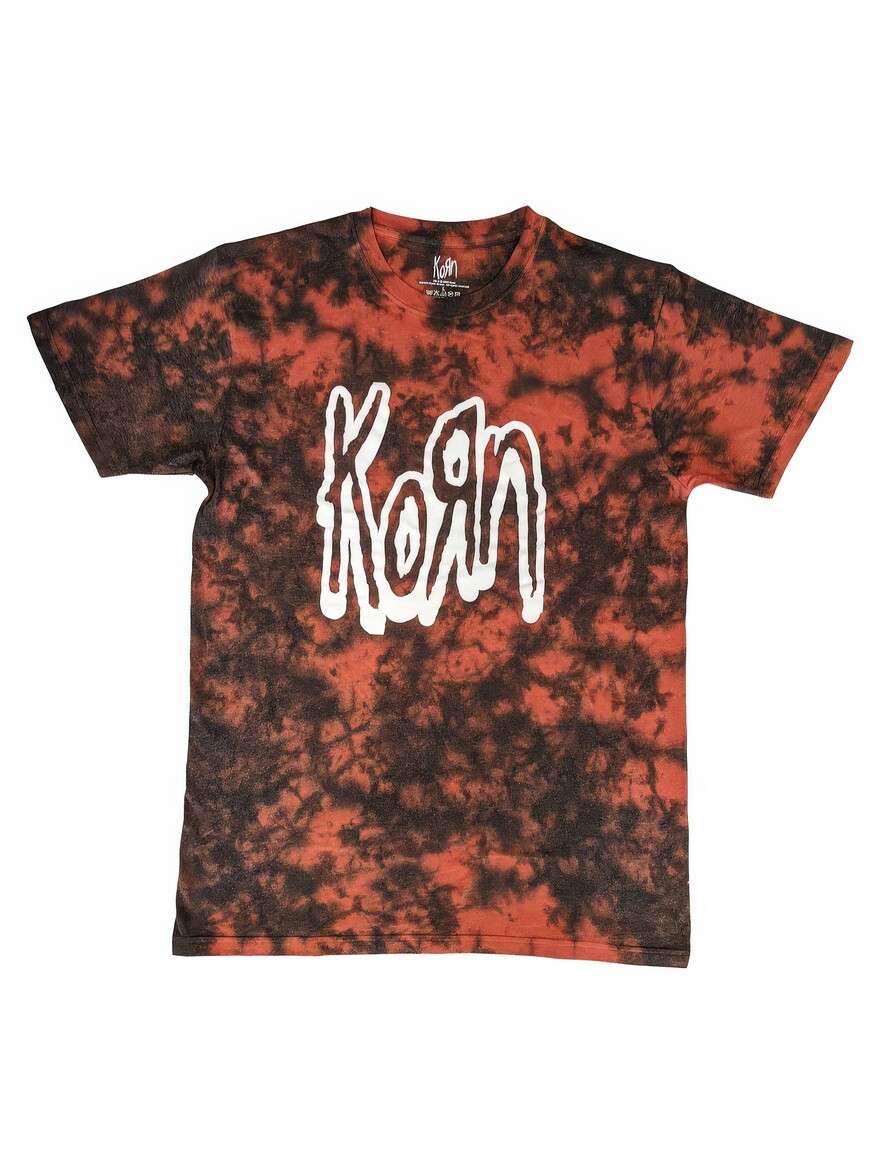 ♣ Korn - Logo Outline Red Acid Wash Tee