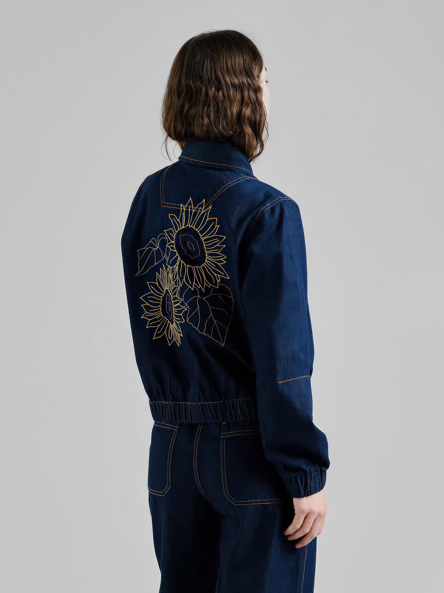 ♣ Sunna Embroidered Sunflower Denim Jacket
