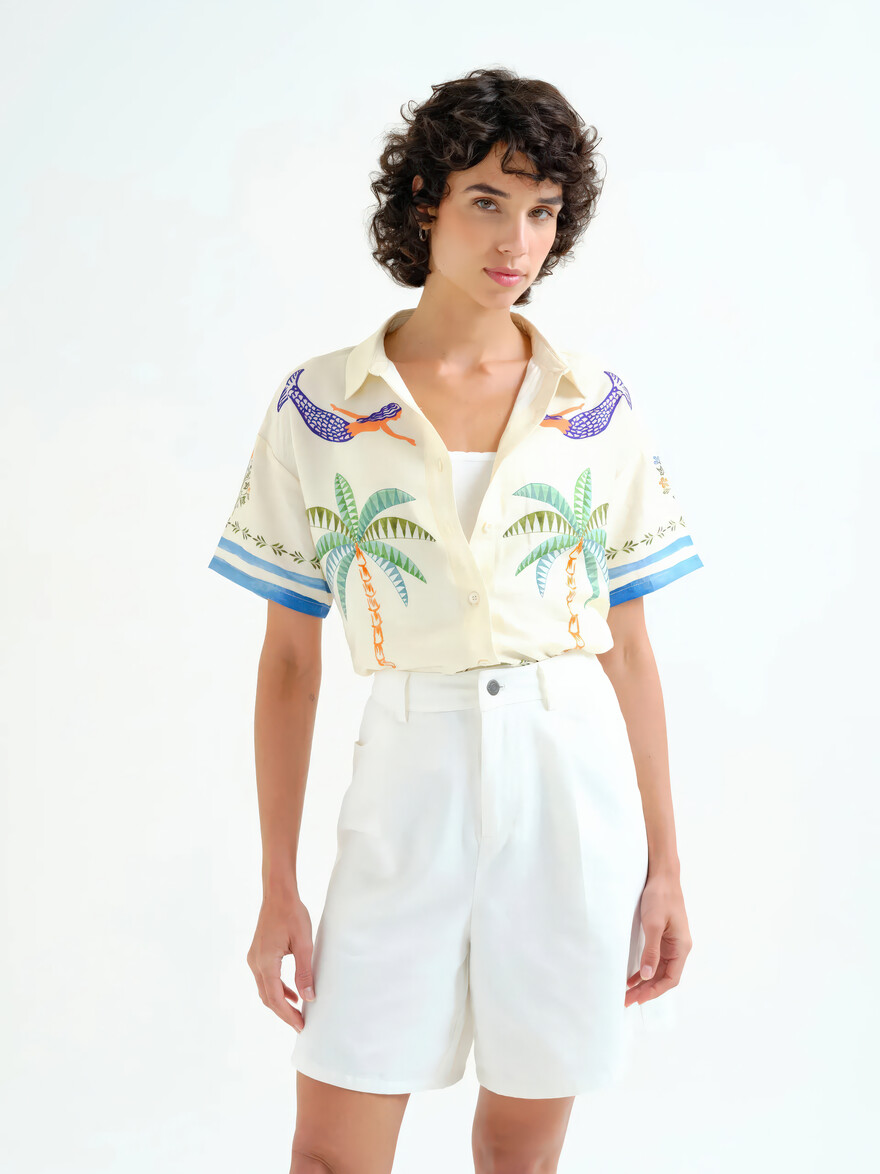 The Creation Of Mermaids Cropped Blouse