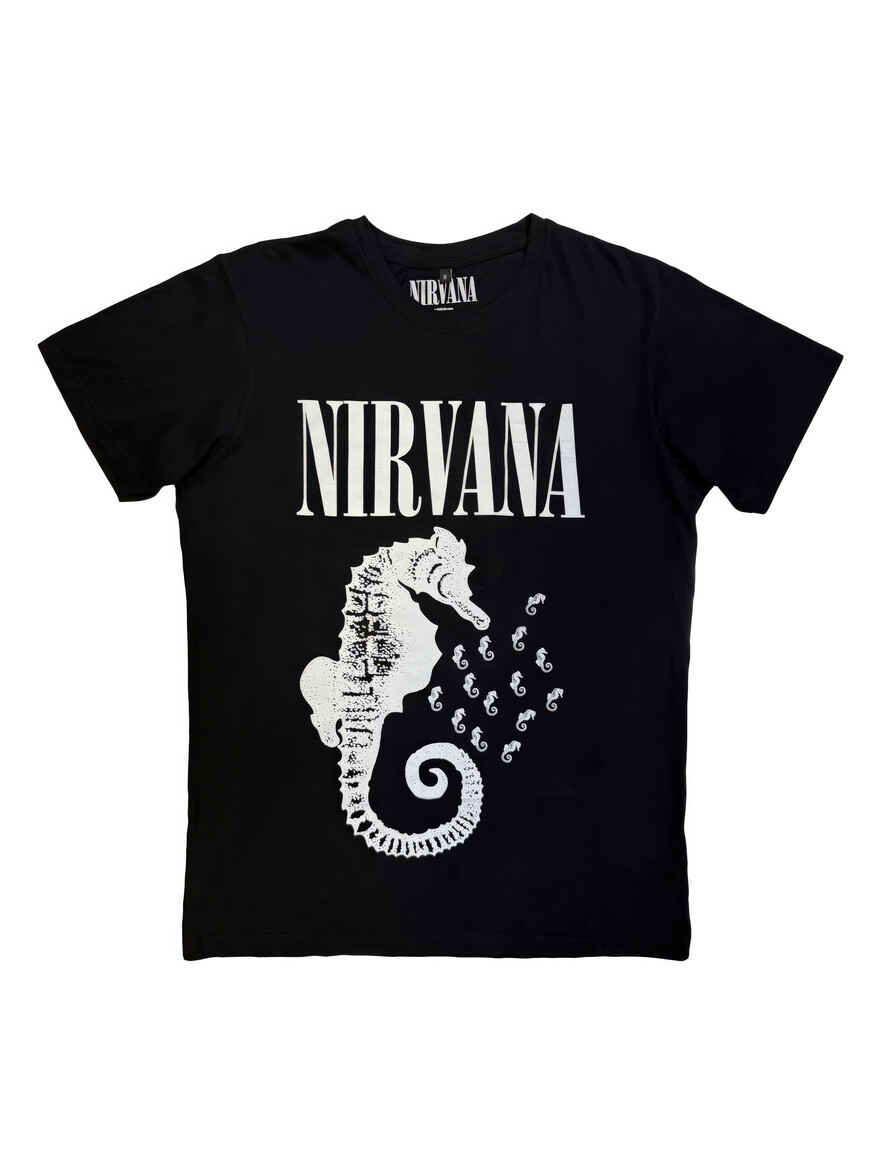 Nirvana - Seahorse & Logo Black Tee