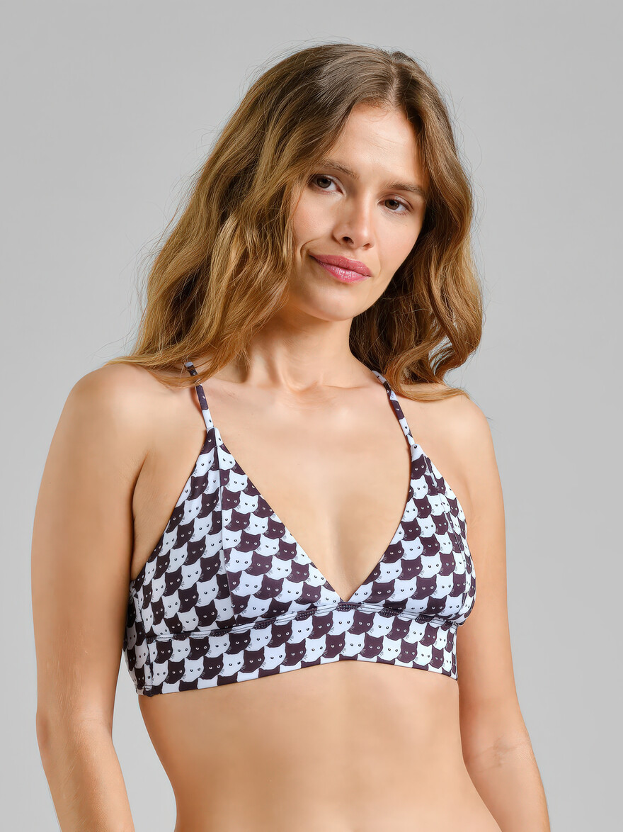 ♣ Alva Pepita Cats Black Bikini Top