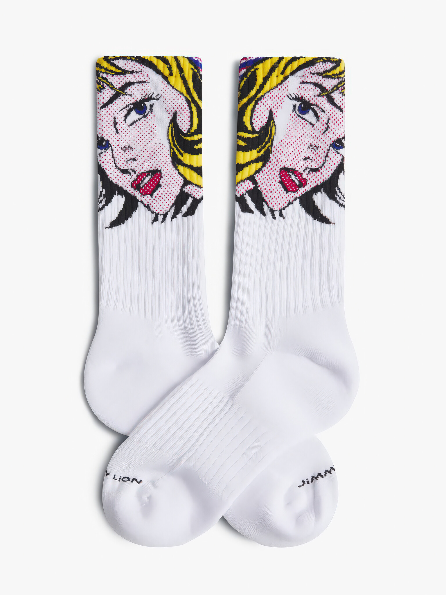 ♣ White Athletic Roy Lichtenstein Girl With Hair Ribbon Socks-1