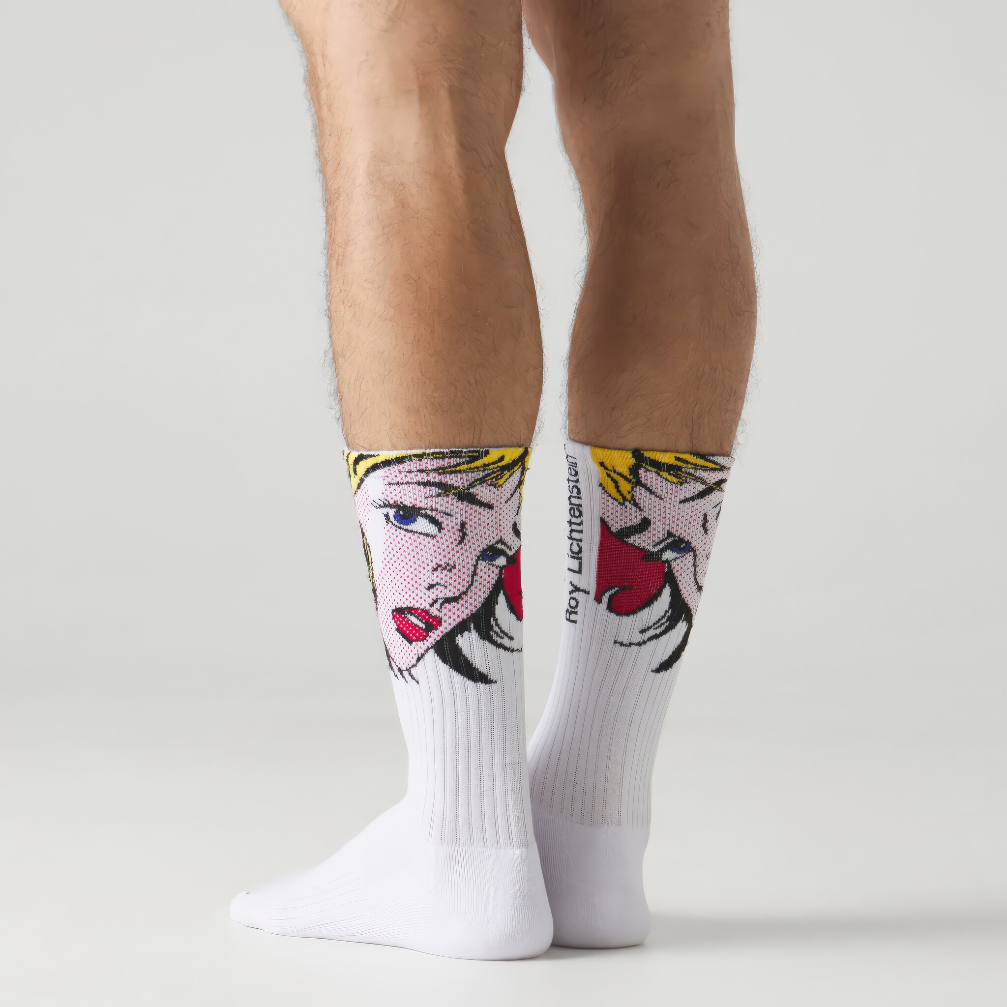 ♣ White Athletic Roy Lichtenstein Girl With Hair Ribbon Socks-2