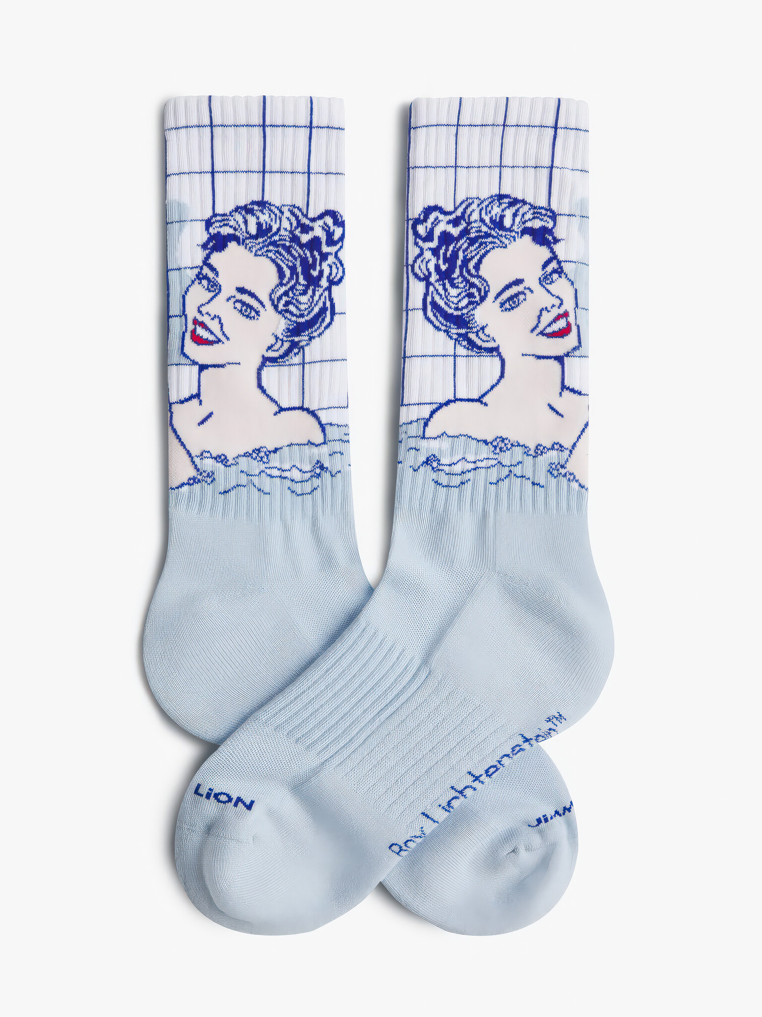 ♣ Light Blue Athletic Roy Lichtenstein Girl in Bath Socks-1