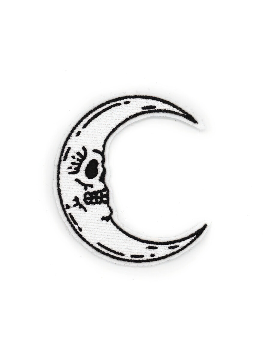 White Crescent Moon Skull Patch