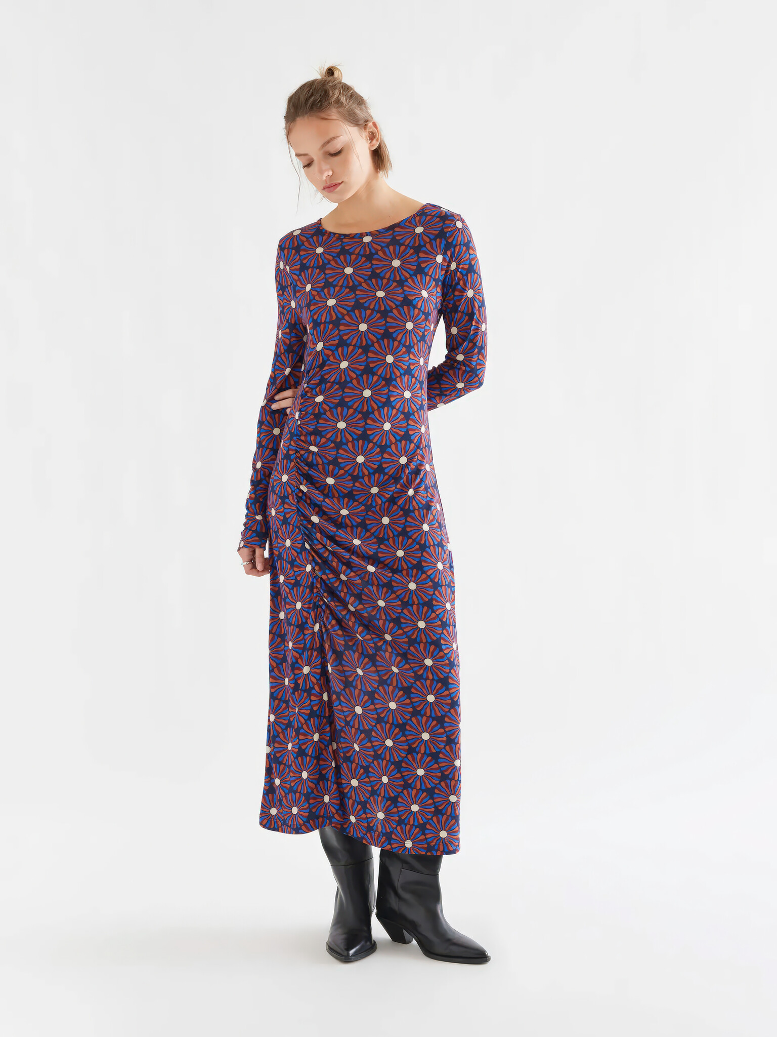 Spiral Flower Haze Midi Dress-1