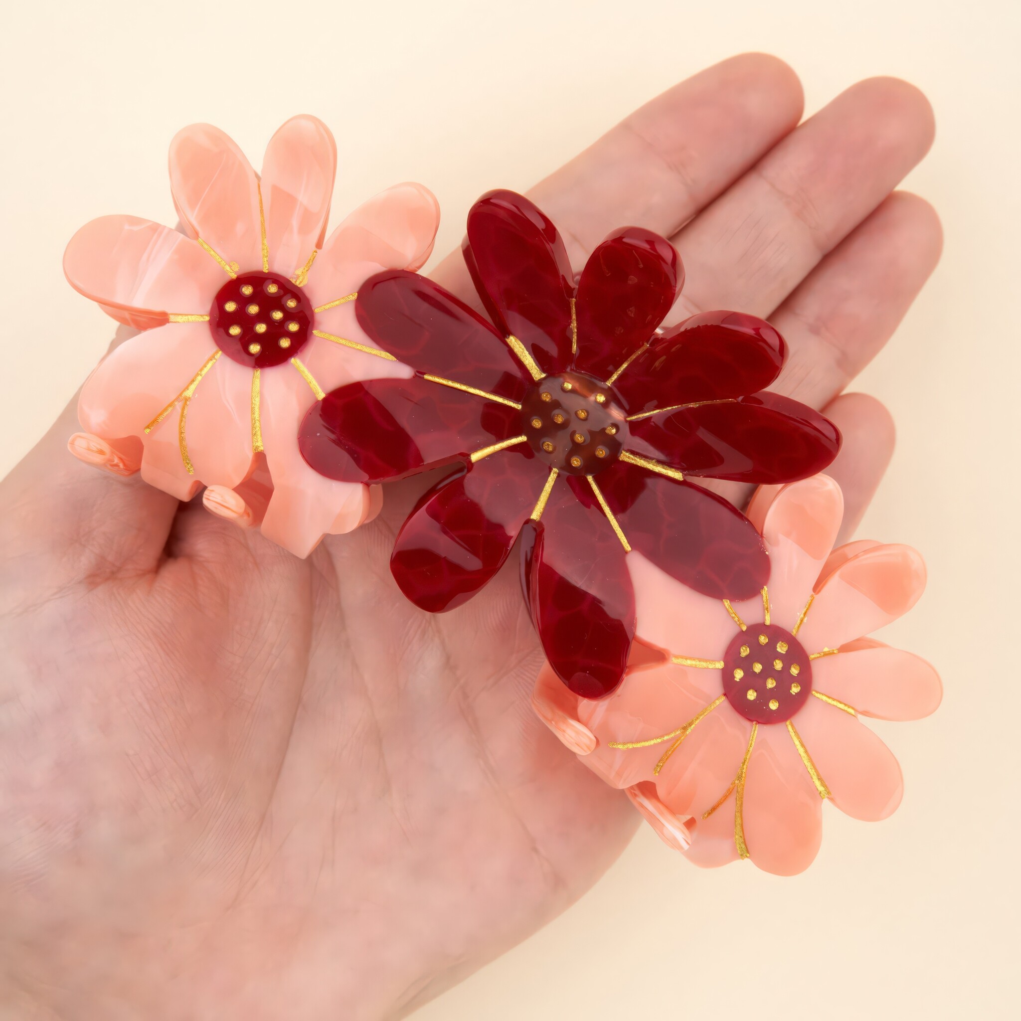 ♣ Pink Flowers Trio Hair Claw-3