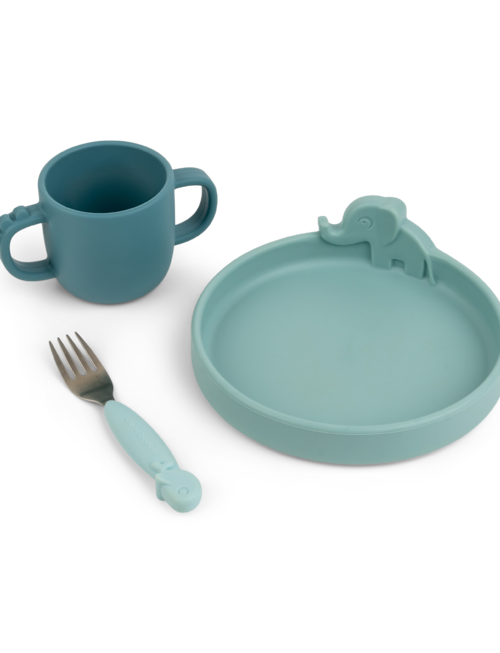 Done by Deer Done by Deer Dinner Set Peekaboo Deer Friends Blue