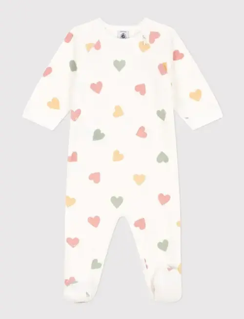 Petit Bateau Petit Bateau Fluwelen Pyjama met meerkleurige Hartjesprint