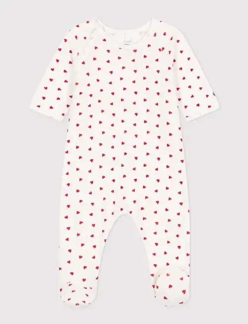 Petit Bateau Petit Bateau Fluwelen Pyjama met Rode Hartjesprint