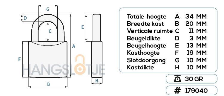 hangslot 20mm maten