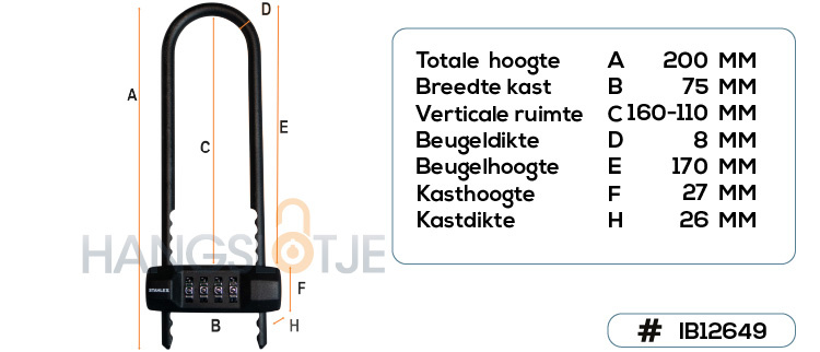 Beugel Cijferslot 75x200mm