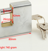Blockschloss GS 80mm (Mit 2 Schlüssel per zending)