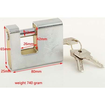 Blockschloss GS 80mm (Mit 2 Schlüssel per zending)
