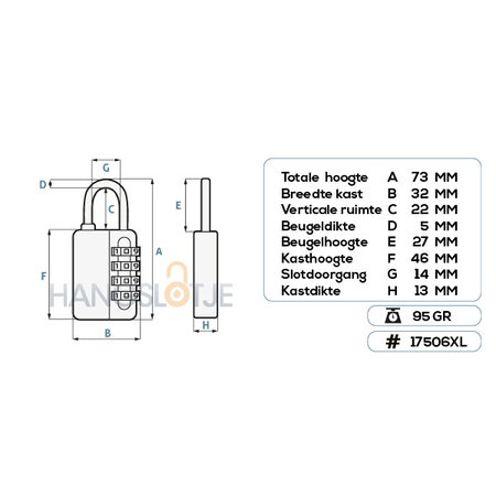 Lock-it Cijferhangslot met Masterkey  XL