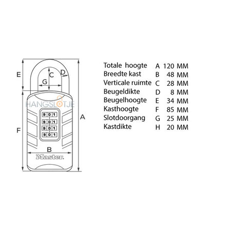 Masterlock Cijferhangslot met herstelsleutel - zelf-instelbare cijfercode - Zware uitvoering